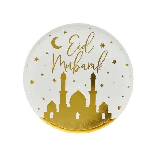 Eid Mubarak Ballonger Tallerkener Hvit og Gull