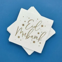 Eid Mubarak Servietter Hvit og Gull
