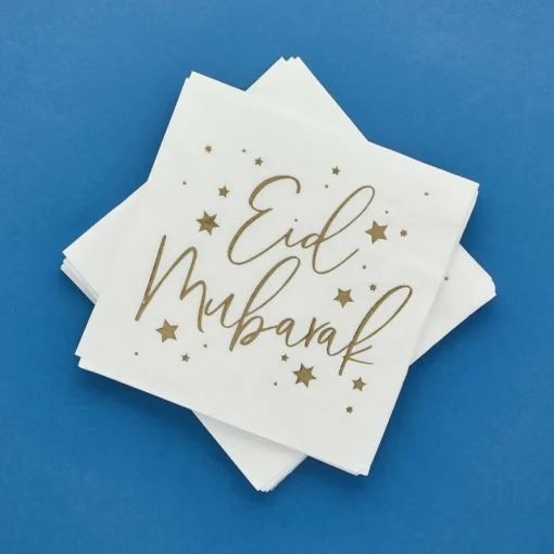 Eid Mubarak Servietter Hvit og Gull