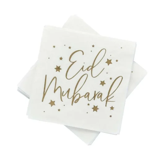 Eid Mubarak Servietter Hvit og Gull