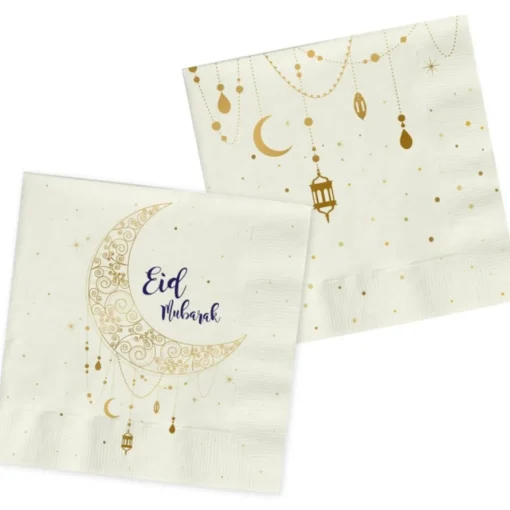 Eid Mubarak Servietter Hvit og Gull