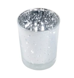 Glass Telysholder Metallisk Hvit