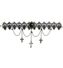 Gotisk Choker med Kors og Perler