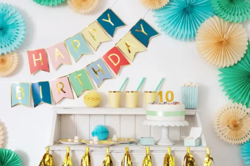 Gullkantet Happy Birthday Flaggbanner