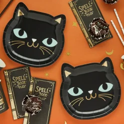 Halloweeen Katt Papptallerkener