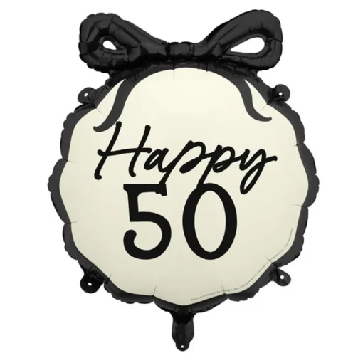 Happy 50 År Folieballong Svart og Hvit