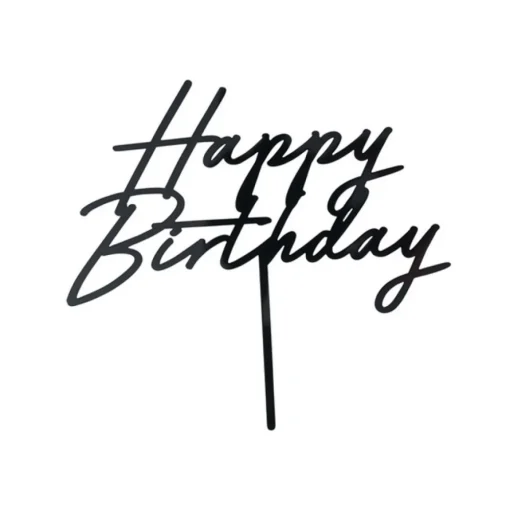 Happy Birthday Akryl Kaketopp Svart