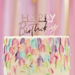 Happy Birthday Akryl Kaketopper Gullrosa