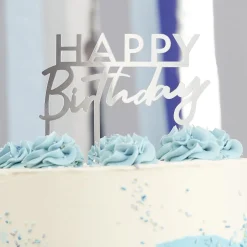 Happy Birthday Akryl Kaketopper Sølv