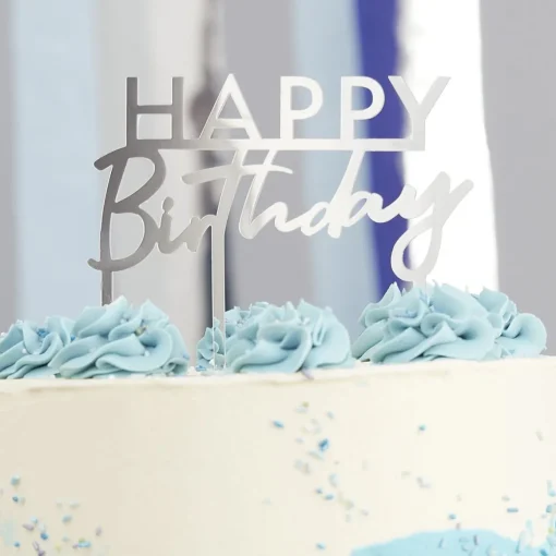 Happy Birthday Akryl Kaketopper Sølv