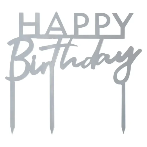 Happy Birthday Akryl Kaketopper Sølv