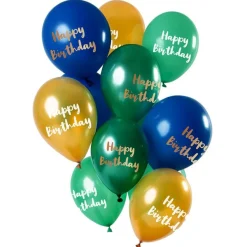 Happy Birthday Ballong Mix Grønn og Gull