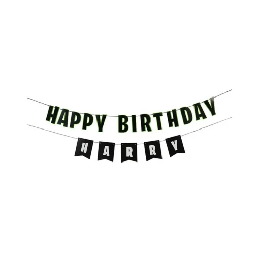Happy Birthday Banner Grønn og Svart
