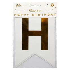 Happy Birthday Flaggbanner Gull og Hvit