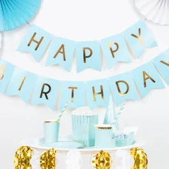 Happy Birthday Flaggbanner Lyseblå