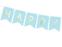 Happy Birthday Flaggbanner Lyseblå