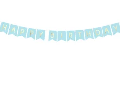 Happy Birthday Flaggbanner Lyseblå
