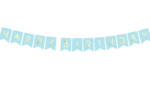 Happy Birthday Flaggbanner Lyseblå