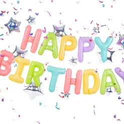 Happy Birthday Foileballong Multifarget Pastell