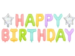 Happy Birthday Foileballong Multifarget Pastell