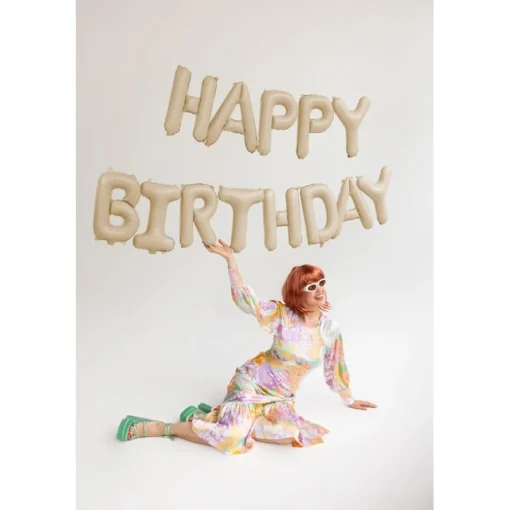 Happy Birthday Folieballonger Beige