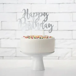 Happy Birthday Kaketopper Sølv
