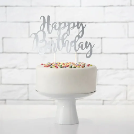 Happy Birthday Kaketopper Sølv