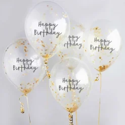 Happy Birthday Konfetti Ballonger Gull
