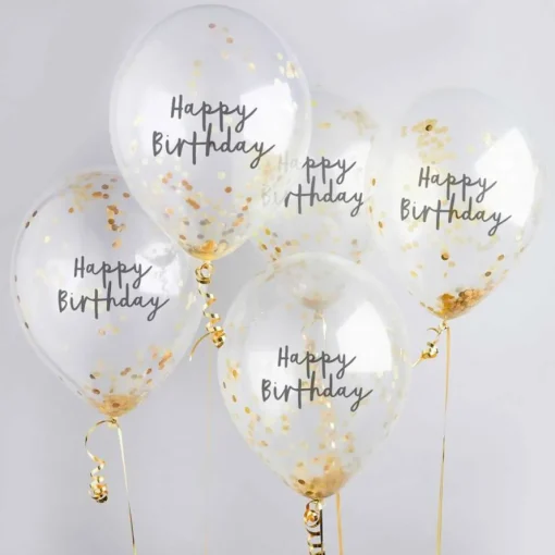 Happy Birthday Konfetti Ballonger Gull