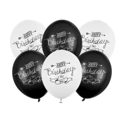 Happy Birthday Latexballonger Svart og Hvit