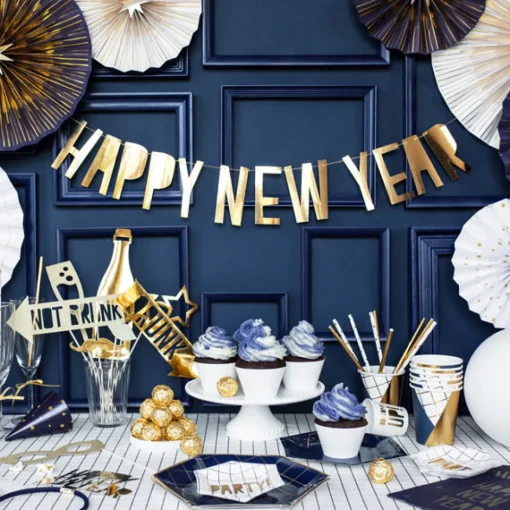 Happy New Year Bokstavgirlander Gull