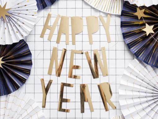 Happy New Year Bokstavgirlander Gull