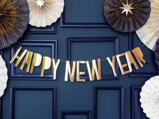 Happy New Year Bokstavgirlander Gull