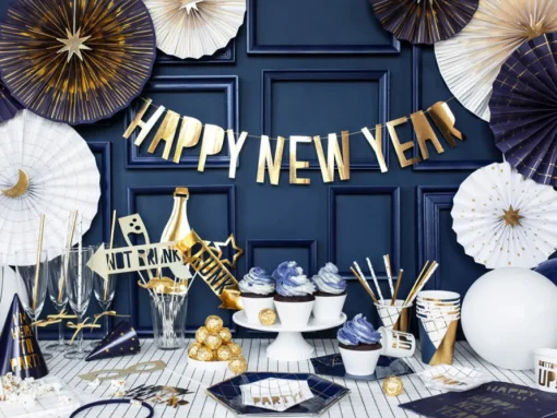 Happy New Year Bokstavgirlander Gull
