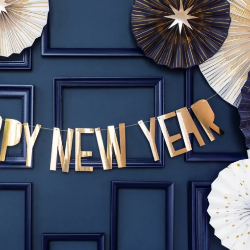 Happy New Year Bokstavgirlander Gull
