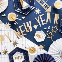 Happy New Year Bokstavgirlander Gull