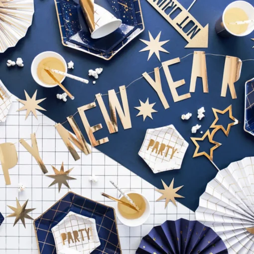 Happy New Year Bokstavgirlander Gull