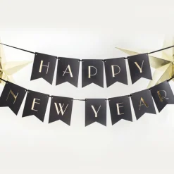 Happy New Year Flaggbanner Svart og Gull