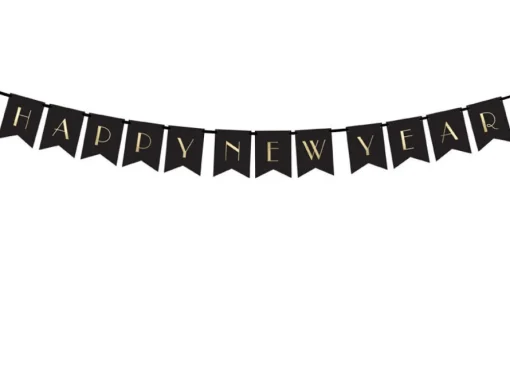 Happy New Year Flaggbanner Svart og Gull