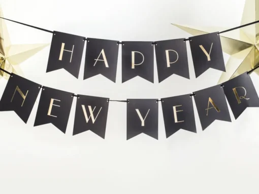 Happy New Year Flaggbanner Svart og Gull