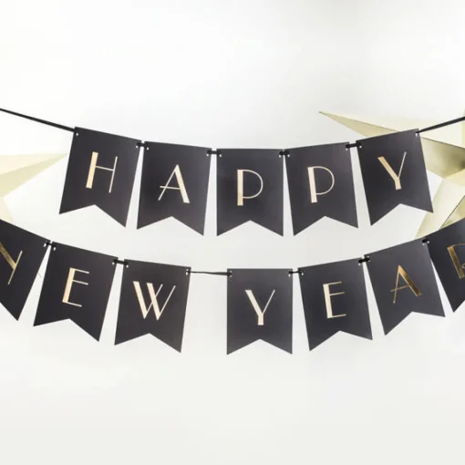 Happy New Year Flaggbanner Svart og Gull