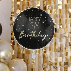 Happy 21st Birthday Folieballong Svart og Gull
