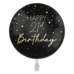 Happy 21st Birthday Folieballong Svart og Gull