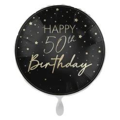 Happy 50th Birthday Folieballong Svart og Gull