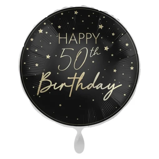 Happy 50th Birthday Folieballong Svart og Gull