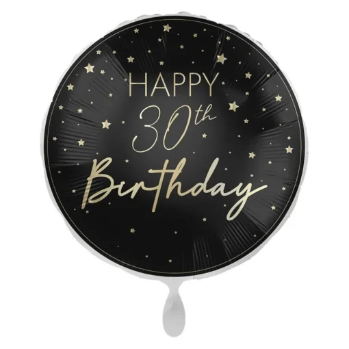 Happy 30th Birthday Folieballong Svart og Gull