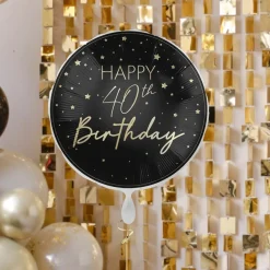 Happy 40th Birthday Folieballong Svart og Gull