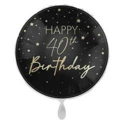 Happy 40th Birthday Folieballong Svart og Gull