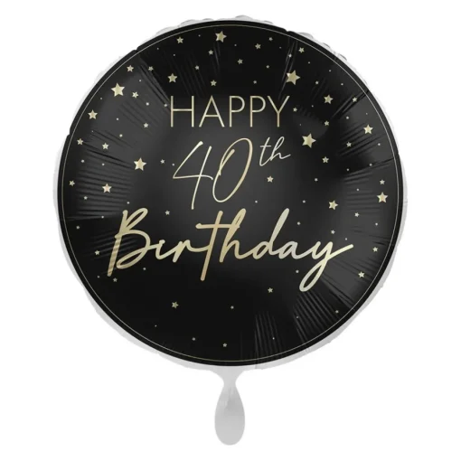 Happy 40th Birthday Folieballong Svart og Gull
