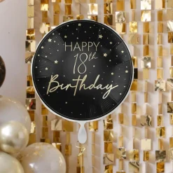 Happy 18th Birthday Folieballong Svart og Gull